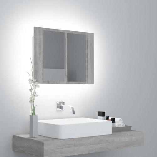 vidaXL LED kupaonski ormarić s ogledalom boja hrasta 60x12x45cm drveni