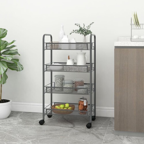 vidaXL Kuhinjska kolica s 4 razine siva 46 x 26 x 85 cm željezna