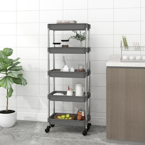 vidaXL Kuhinjska kolica s 5 razine crna 42x29x128 cm željezo i ABS