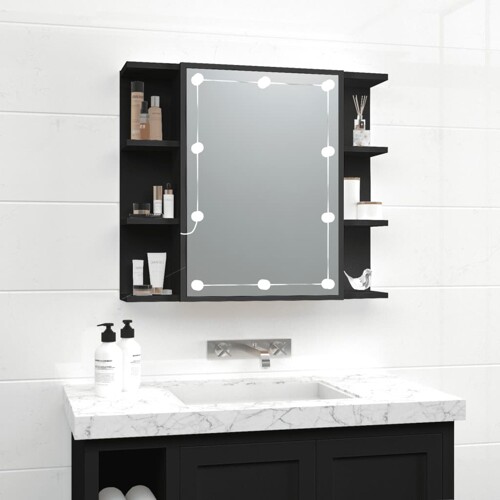 vidaXL Ormarić s ogledalom i LED svjetlima crni 70 x 16,5 x 60 cm
