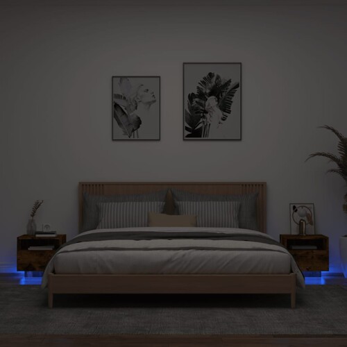 vidaXL Noćni ormarići s LED svjetlima 2 kom dimljeni hrast 40x39x37 cm