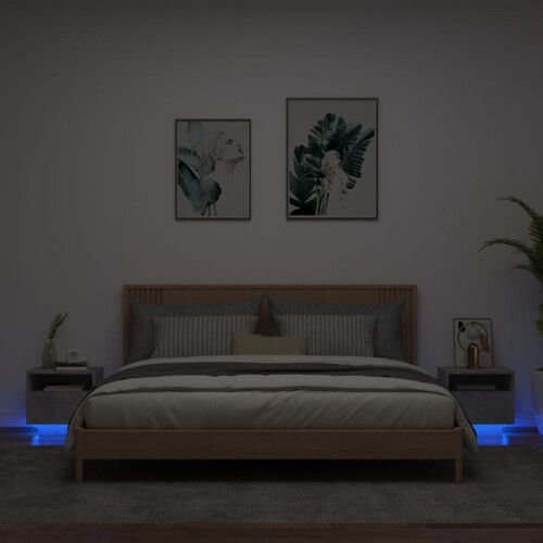 vidaXL Noćni ormarići s LED svjetlima 2 kom boja betona 40x39x37 cm