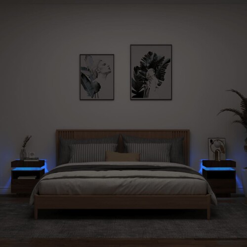 vidaXL Noćni ormarići s LED svjetlima 2 kom boja hrasta 40x39x48,5 cm