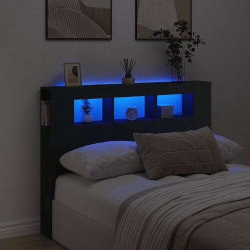 vidaXL LED uzglavlje crno 140x18,5x103,5 cm konstruirano drvo