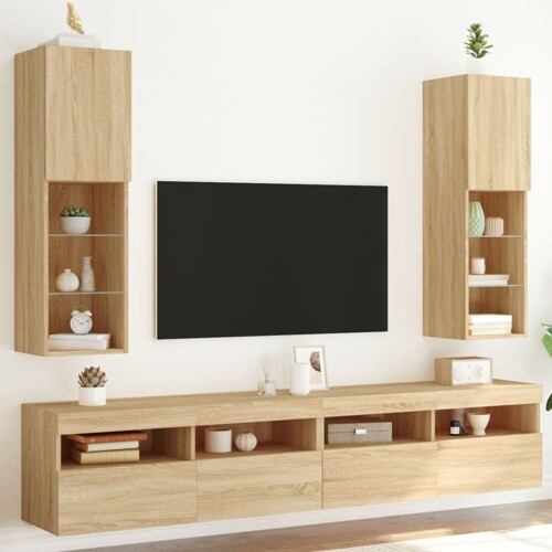 vidaXL TV ormarići s LED svjetlima 2 kom boja hrasta 30,5x30x102 cm