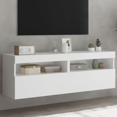 vidaXL Zidni TV ormarići s LED svjetlima 2 kom bijeli 60x30x40 cm
