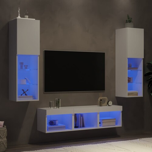 vidaXL 5-dijelni zidni TV elementi s LED bijeli od konstruiranog drva