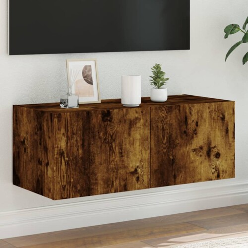 vidaXL Zidni TV ormarić s LED svjetlima boja hrasta 80x35x31 cm