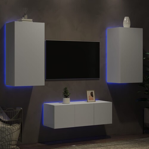 vidaXL 4-dijelni zidni TV elementi s LED bijeli od konstruiranog drva