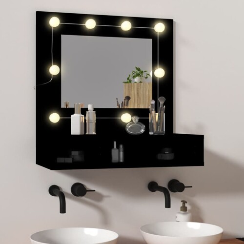vidaXL Ormarić s ogledalom i LED svjetlima crni 60 x 31,5 x 62 cm
