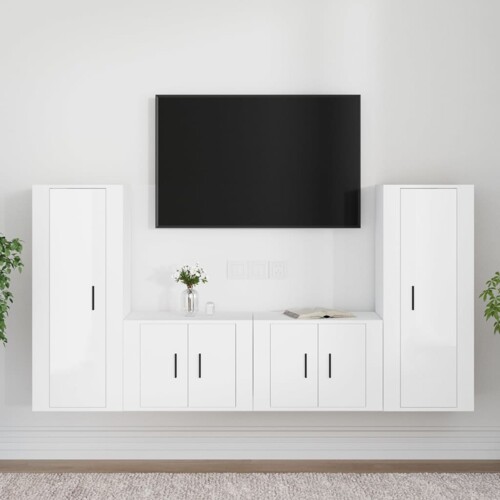 vidaXL 4-dijelni set TV ormarića sjajni bijeli drveni