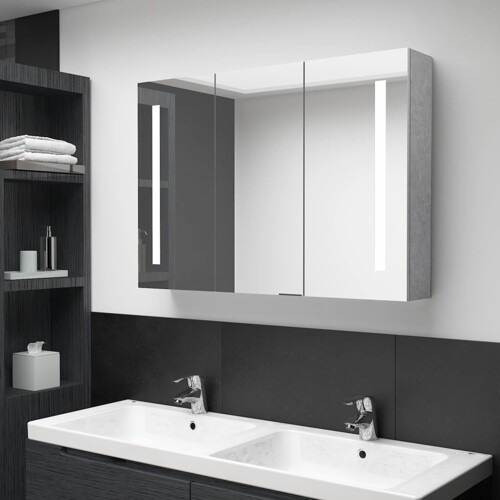 vidaXL LED kupaonski ormarić s ogledalom siva boja betona 89x14x62 cm
