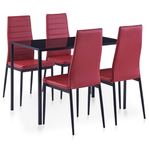 vidaXL Petodijelni blagovaonski set crvena boja vina