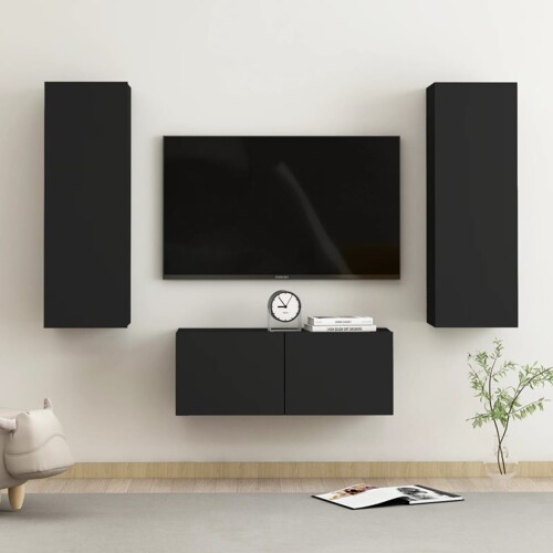 vidaXL 3-dijelni set TV ormarića od konstruiranog drva crni