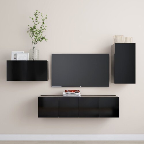 vidaXL 4-dijelni set TV ormarića crni od konstruiranog drva