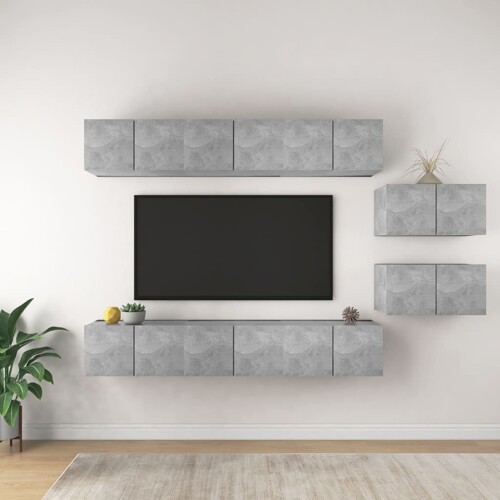 vidaXL TV ormarići 8 kom siva boja betona od konstruiranog drva