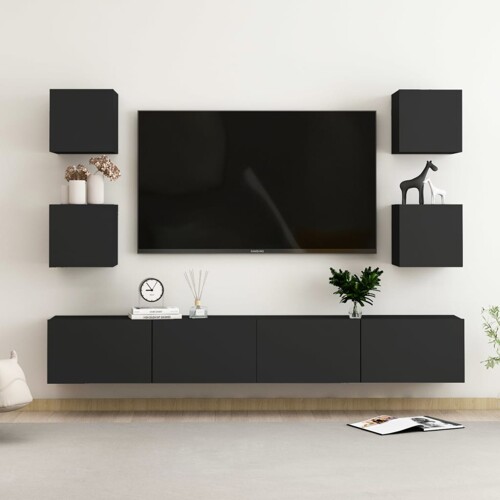vidaXL 6-dijelni set TV ormarića crni od konstruiranog drva