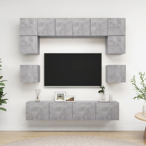 vidaXL 8-dijelni set TV ormarića siva boja betona konstruirano drvo