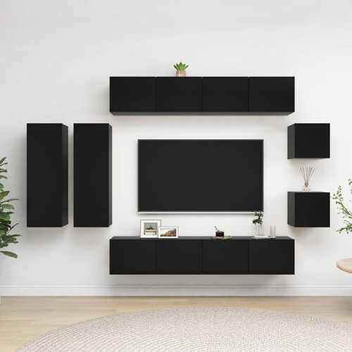 vidaXL 8-dijelni set TV ormarića crni od konstruiranog drva