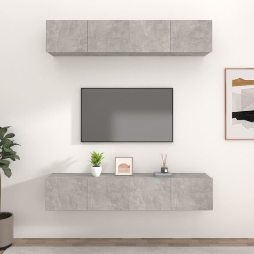 vidaXL TV ormarići 4 kom Siva betona 80x30x30 cm konstruirano drvo