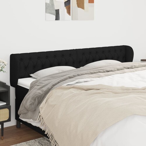 vidaXL Uzglavlje s ušima crno 203x23x78/88 cm od tkanine