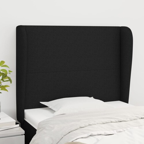 vidaXL Uzglavlje s ušima crno 103x23x118/128 cm od tkanine
