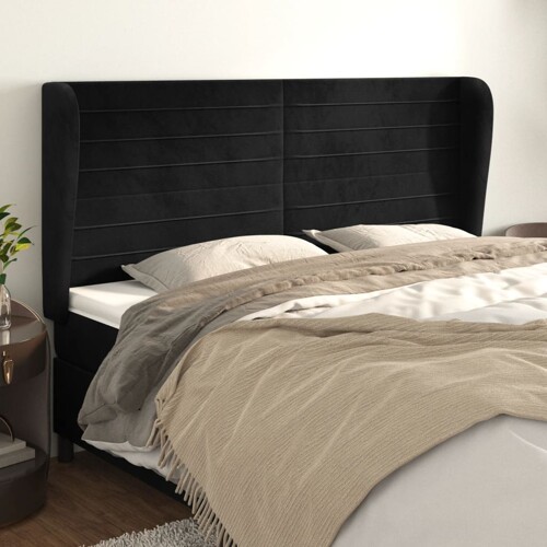 vidaXL Uzglavlje s ušima crno 203x23x118/128 cm baršunasto