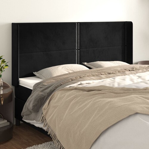 vidaXL Uzglavlje s ušima crno 203x16x118/128 cm baršunasto