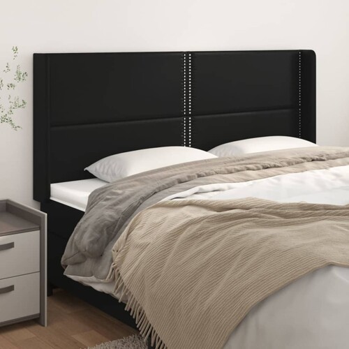 vidaXL Uzglavlje s ušima crno 203x16x118/128 cm od umjetne kože