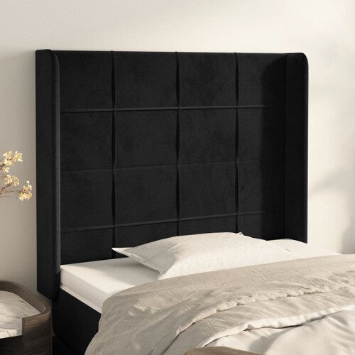 vidaXL Uzglavlje s ušima crno 103x16x118/128 cm baršunasto