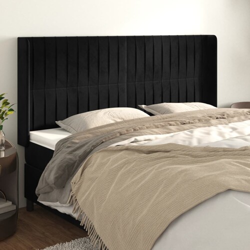 vidaXL Uzglavlje s ušima crno 203x16x118/128 cm baršunasto