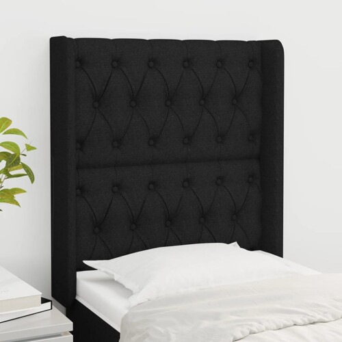 vidaXL Uzglavlje s ušima crno 83x16x118/128 cm od tkanine