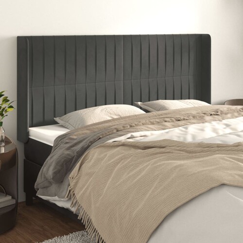 vidaXL Uzglavlje s ušima tamnosivo 163x16x118/128 cm baršunasto