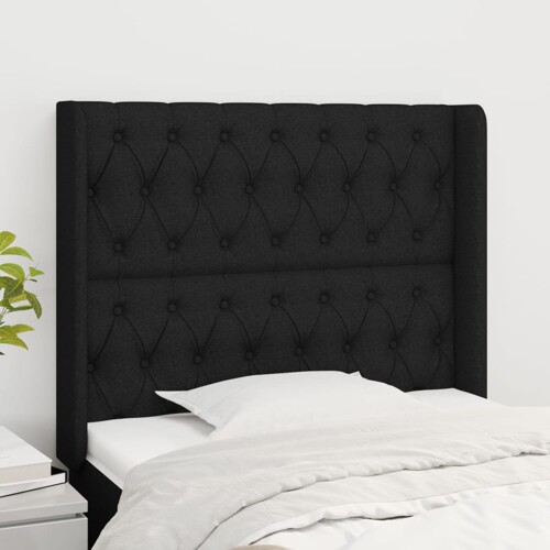 vidaXL Uzglavlje s ušima crno 103x16x118/128 cm od tkanine