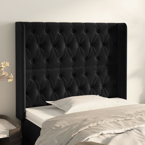 vidaXL Uzglavlje s ušima crno 103x16x118/128 cm baršunasto