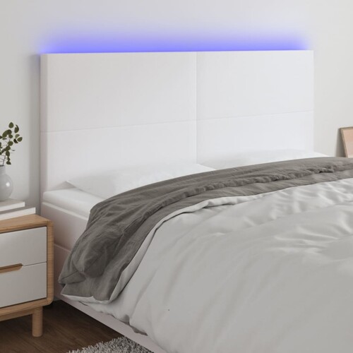 vidaXL LED uzglavlje bijelo 160x5x118/128 cm od umjetne kože