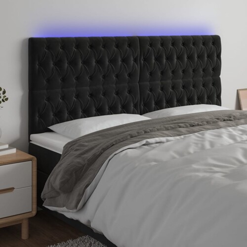 vidaXL LED uzglavlje crno 200x7x118/128 cm baršunasto