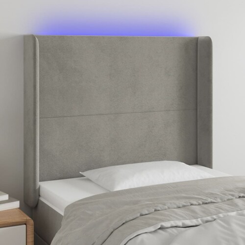 vidaXL LED uzglavlje svjetlosivo 103 x 16 x 118/128 cm baršunasto