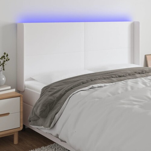 vidaXL LED uzglavlje bijelo 163x16x118/128 cm od umjetne kože