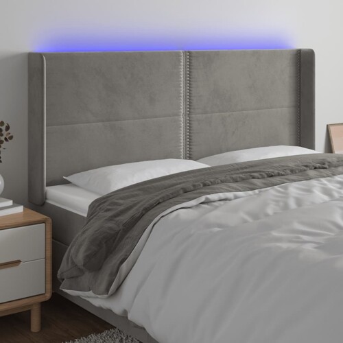 vidaXL LED uzglavlje svjetlosivo 203 x 16 x 118/128 cm baršunasto
