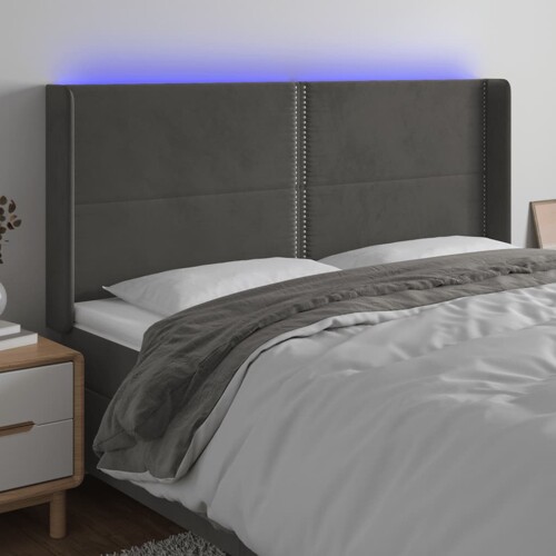vidaXL LED uzglavlje tamnosivo 183 x 16 x 118/128 cm baršunasto