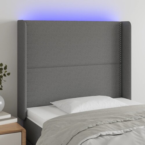 vidaXL LED uzglavlje tamnosivo 103 x 16 x 118/128 cm od tkanine