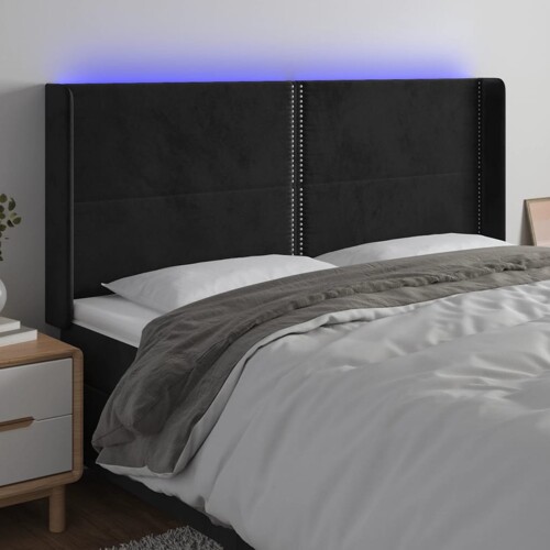 vidaXL LED uzglavlje crno 203 x 16 x 118/128 cm baršunasto