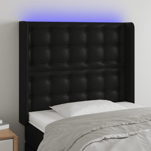 vidaXL LED uzglavlje crno 103x16x118/128 cm od umjetne kože