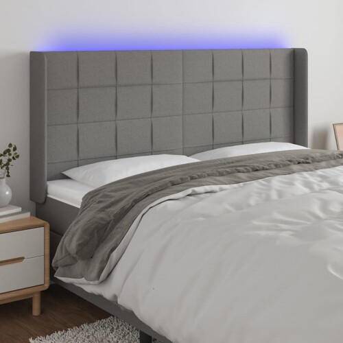 vidaXL LED uzglavlje tamnosivo 183 x 16 x 118/128 cm od tkanine