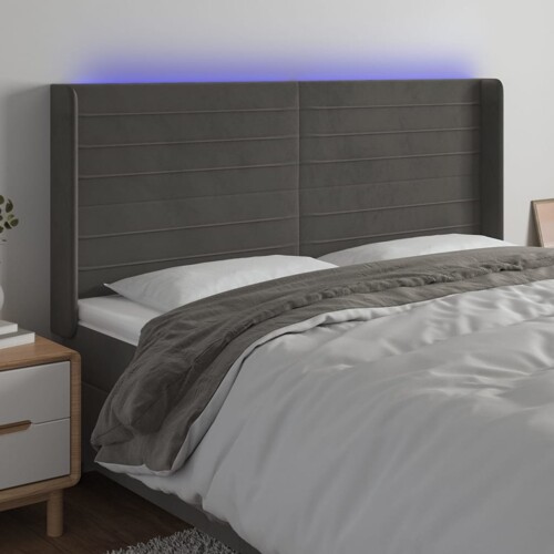 vidaXL LED uzglavlje tamnosivo 203 x 16 x 118/128 cm baršunasto