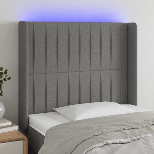 vidaXL LED uzglavlje tamnosivo 93 x 16 x 118/128 cm od tkanine