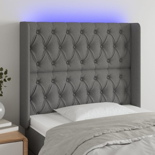 vidaXL LED uzglavlje tamnosivo 93 x 16 x 118/128 cm od tkanine