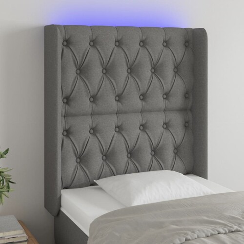 vidaXL LED uzglavlje tamnosivo 83 x 16 x 118/128 cm od tkanine