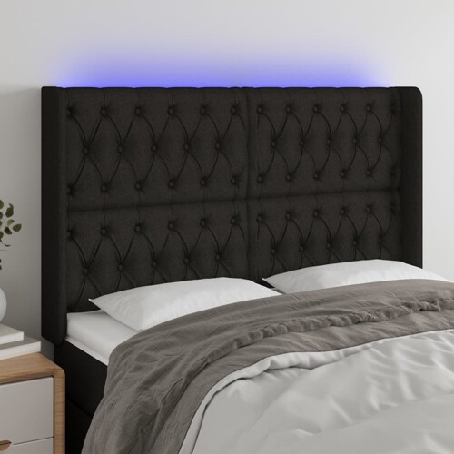 vidaXL LED uzglavlje crno 163 x 16 x 118/128 cm od tkanine